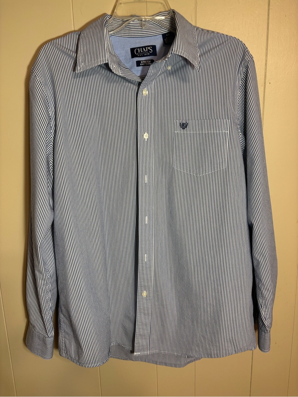 Chaps Men’s Navy and White Pinstripe Button-Down Shirt